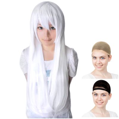 CaseEden Cosplay Wig, VOYAKILOID Vocaloid Weak Sound Haku Rosenmaiden, Mercury Light, Jormungand Coco AngelBeats! Kanade Tachika Cosplay Wig, Straight, Long, 31.5 inches (80 cm), White, White & White Merce Wig Net, Set of 2, Black & Skin Color