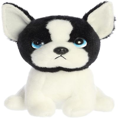 Aurora Expressive Petites Harvard Boston Terrier Stuffed Animal - Emotional Connection - Loving Companions - White 7 Inches