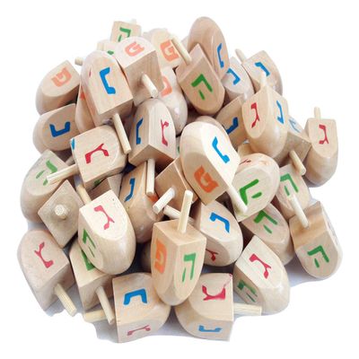 Lot 50 Pc Natural Wood Spinning Top Dreidel Hanukkah Sevivon NES Gadol Haya Po.Made in Israel
