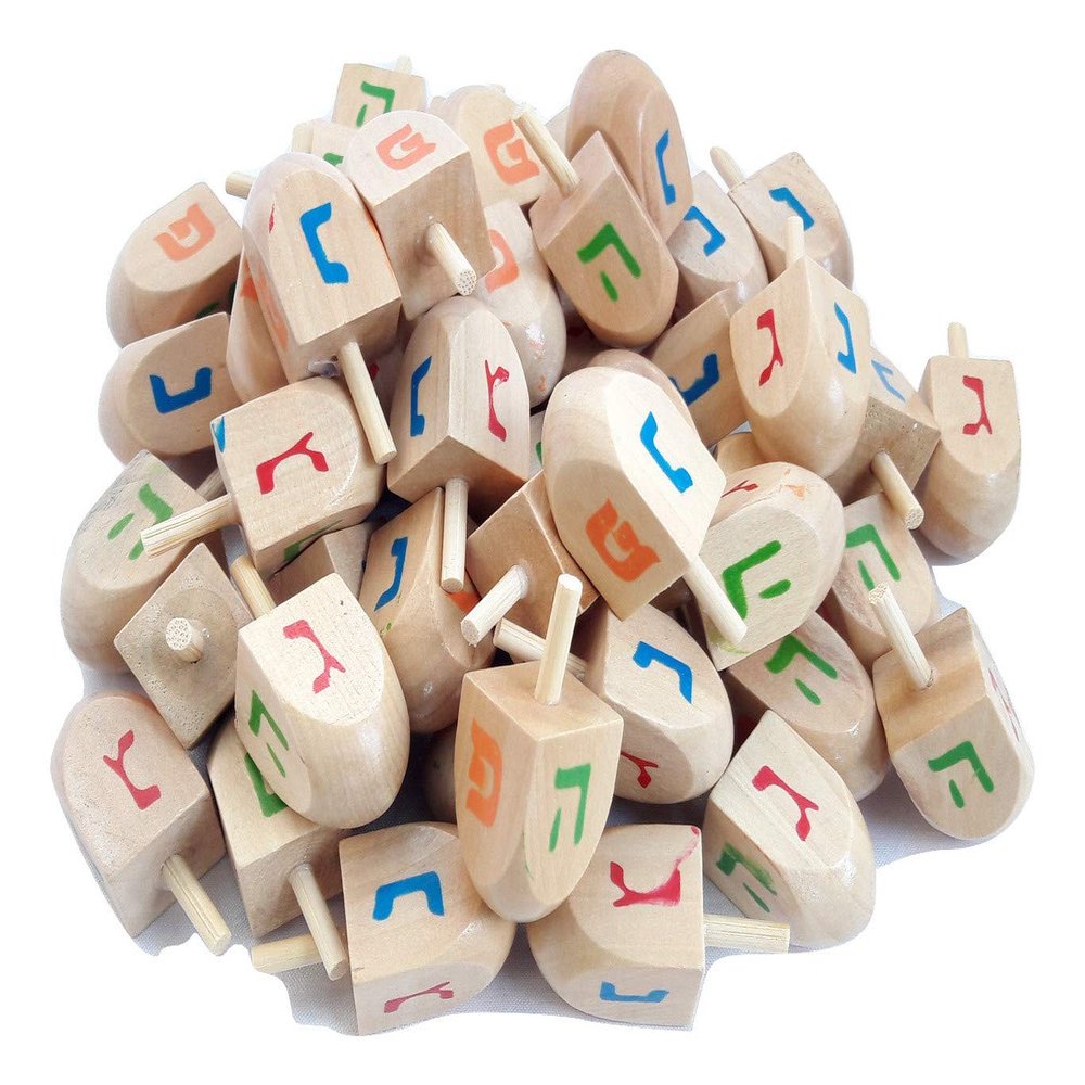 Lot 50 Pc Natural Wood Spinning Top Dreidel Hanukkah Sevivon NES Gadol Haya Po.Made in Israel