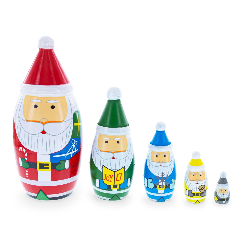 5 pcs/ 5.5" Santa Wooden Christmas Nesting Dolls