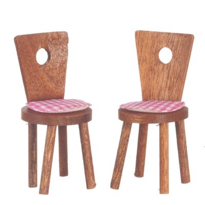 Dollhouse Miniature 1:12 Scale 2 Pc Walnut Chairs SET #T6356