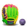 Franklin Sports Teeball Recreational Series Fielding Right Hand Glove with Baseball, 9.5-Inch, Purple/Lime/Pink/Yellow view 1