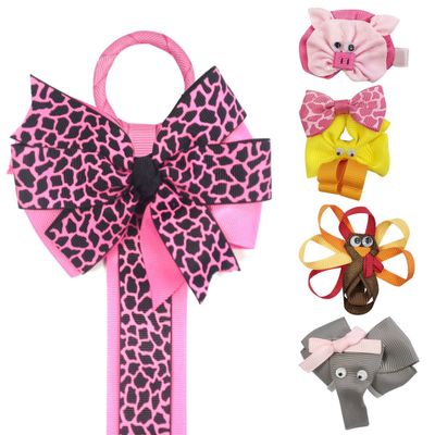 Allydrew Duck, Turkey, Elephant, Pig Ribbon Sculpture Hair Clips with Leopard Hair Bows & Hair Clips Organizer, Hot Pink