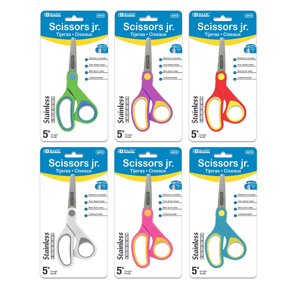 BAZIC Products School Student Scissors 5", Soft Grip Stainless Steel Scissor, Safe Blunt Tip Right Left Handed, Craft Scissor, 144-Packs