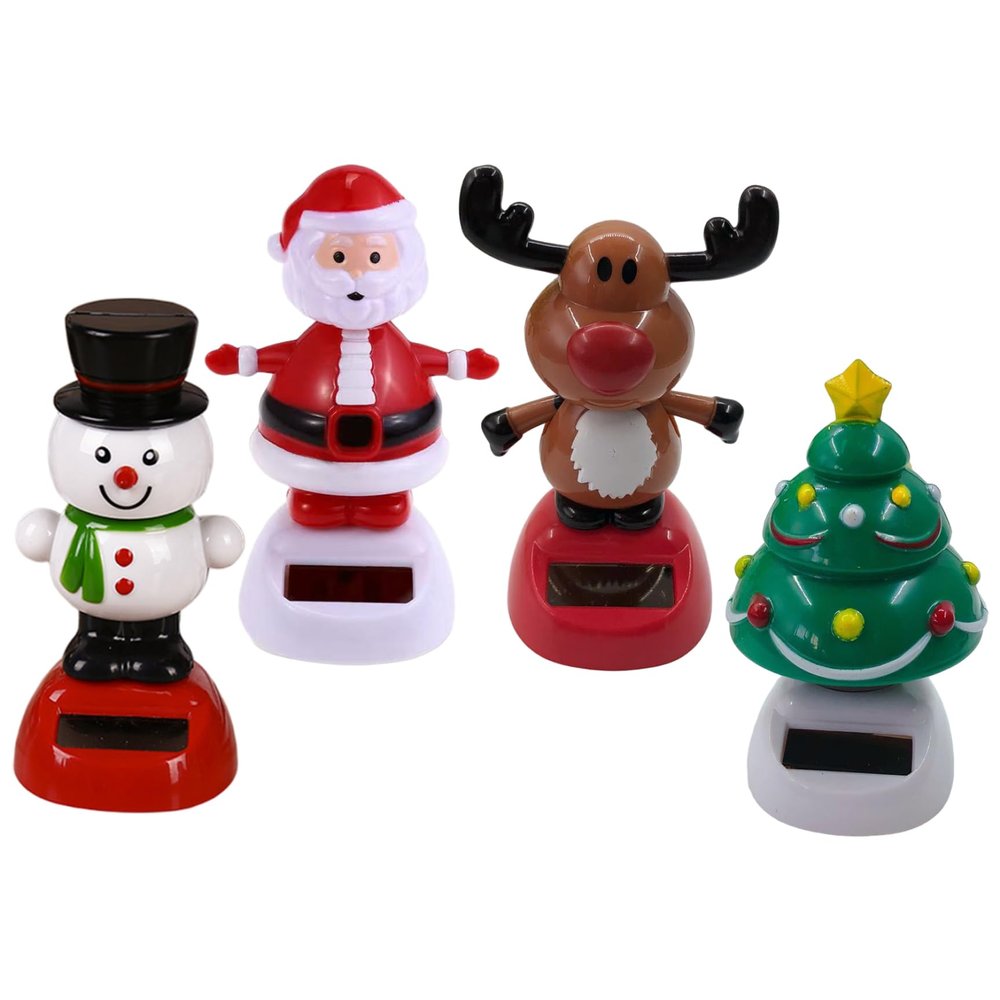 4Pcs Solar Dancing Figurines Swinging Bobble Head for Cars Include Snowman Santa Tree Deer Novelty Happy Christmas Decorations for Kids Adults Christmas Toys Toys for Kids Dancing Toy