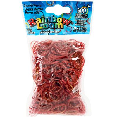 Rainbow Loom Pearl Collection: Sparkle Maroon Rubber Bands with 24 C-Clips (600 Count)