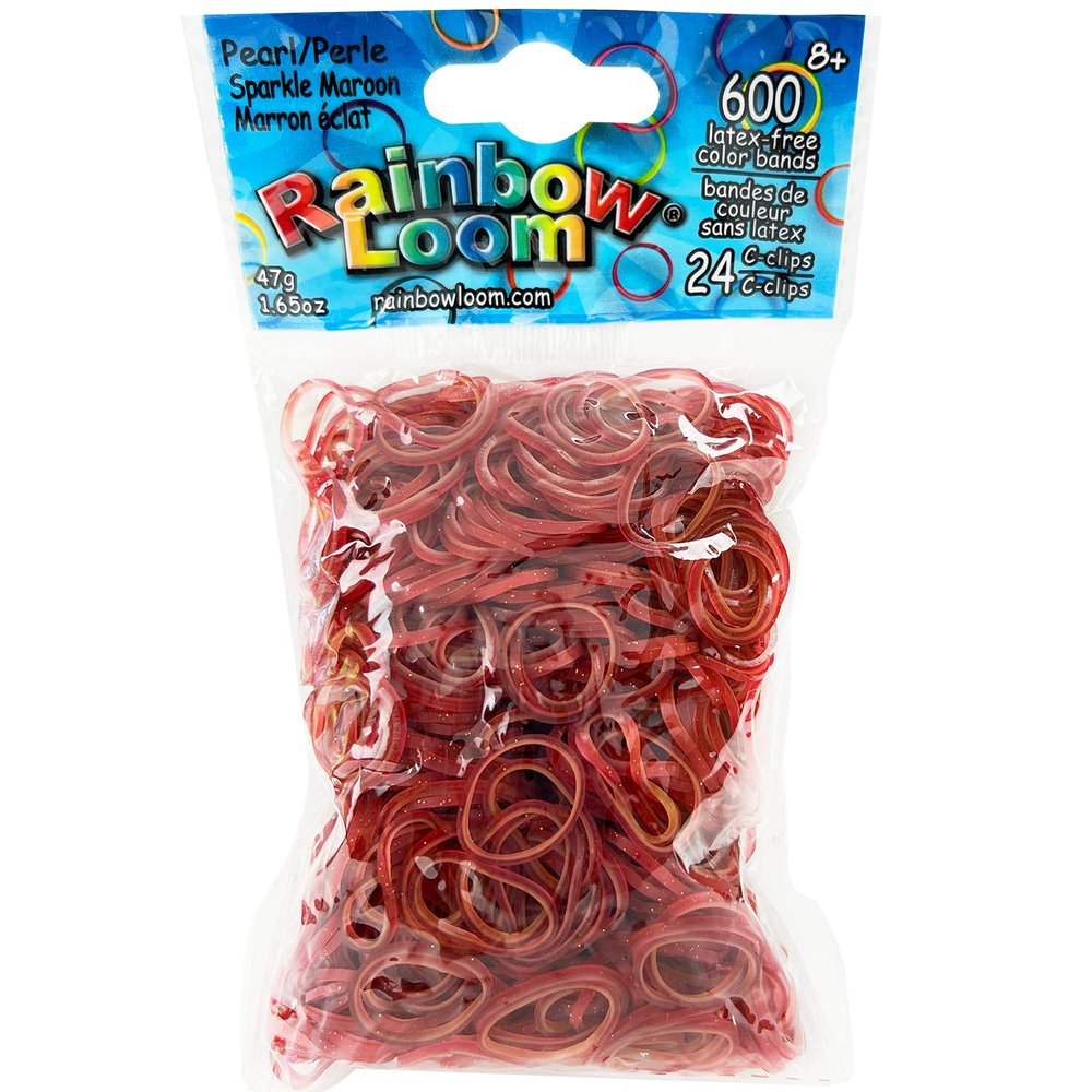Rainbow Loom Pearl Collection: Sparkle Maroon Rubber Bands with 24 C-Clips (600 Count)