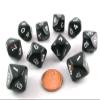 10 Piece Set of 10-Sided D10 Polyhedral Dice - Black with White Numbers view 2