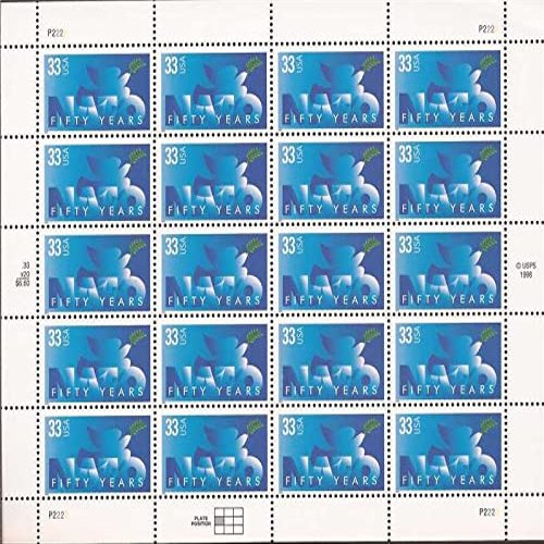 1999 NATO 50th Anniversary Sheet of 20 X 33 Cent Stamps Scott 3354 By USPS