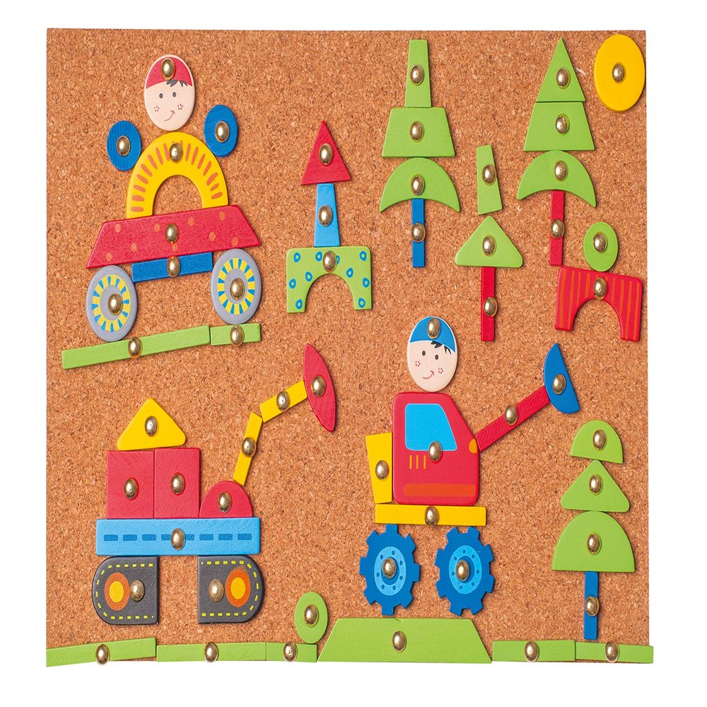 Woodyland 31 x 21 cm Didactic Toys Cars Tap a Shape Cork Board (229-Piece)