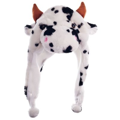 Adult/Teen Plush Animal Cow Character Ear Flap Hat (One Size)