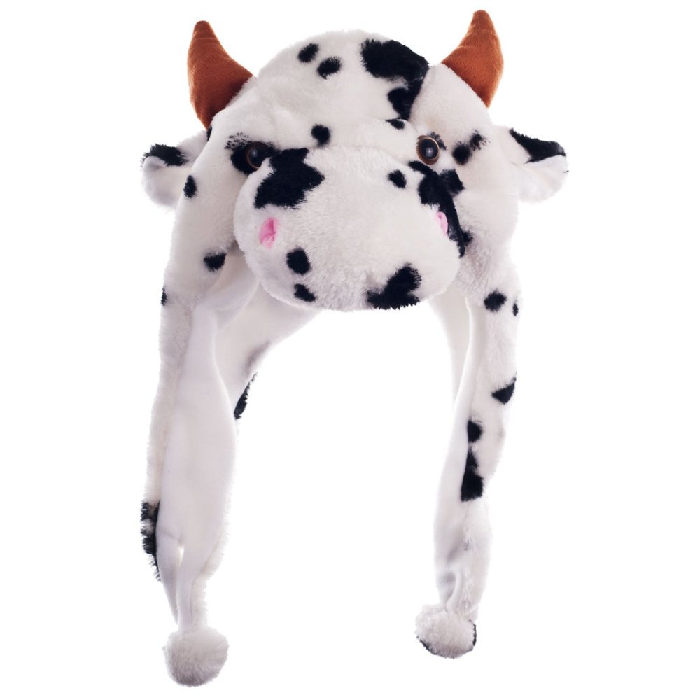 Adult/Teen Plush Animal Cow Character Ear Flap Hat (One Size)