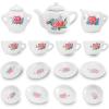 17 Pieces Floral Miniature Porcelain Ceramic Tea Set - Pretend Play Kids Toy Mini Kitchen Playset, Fun Doll Dramatic Play for Little Girls, Kids view 1