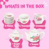 17 Pieces Floral Miniature Porcelain Ceramic Tea Set - Pretend Play Kids Toy Mini Kitchen Playset, Fun Doll Dramatic Play for Little Girls, Kids view 2