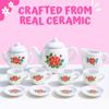 17 Pieces Floral Miniature Porcelain Ceramic Tea Set - Pretend Play Kids Toy Mini Kitchen Playset, Fun Doll Dramatic Play for Little Girls, Kids view 3