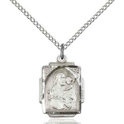 Bonyak Jewelry Sterling Silver St. Joseph Pendant 3/4 x 1/2 inches with 18 inch Sterling Silver Curb Chain