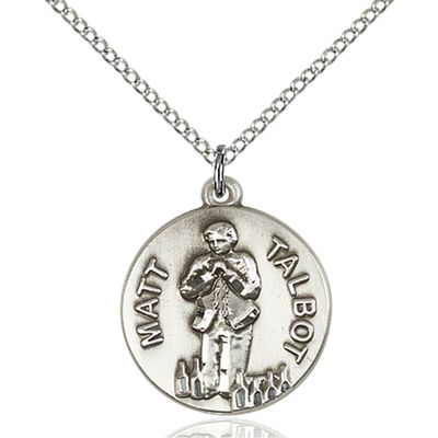 Bonyak Jewelry Sterling Silver Matt Talbot Pendant 3/4 X 3/4 inches with 18 inch Sterling Silver Curb Chain