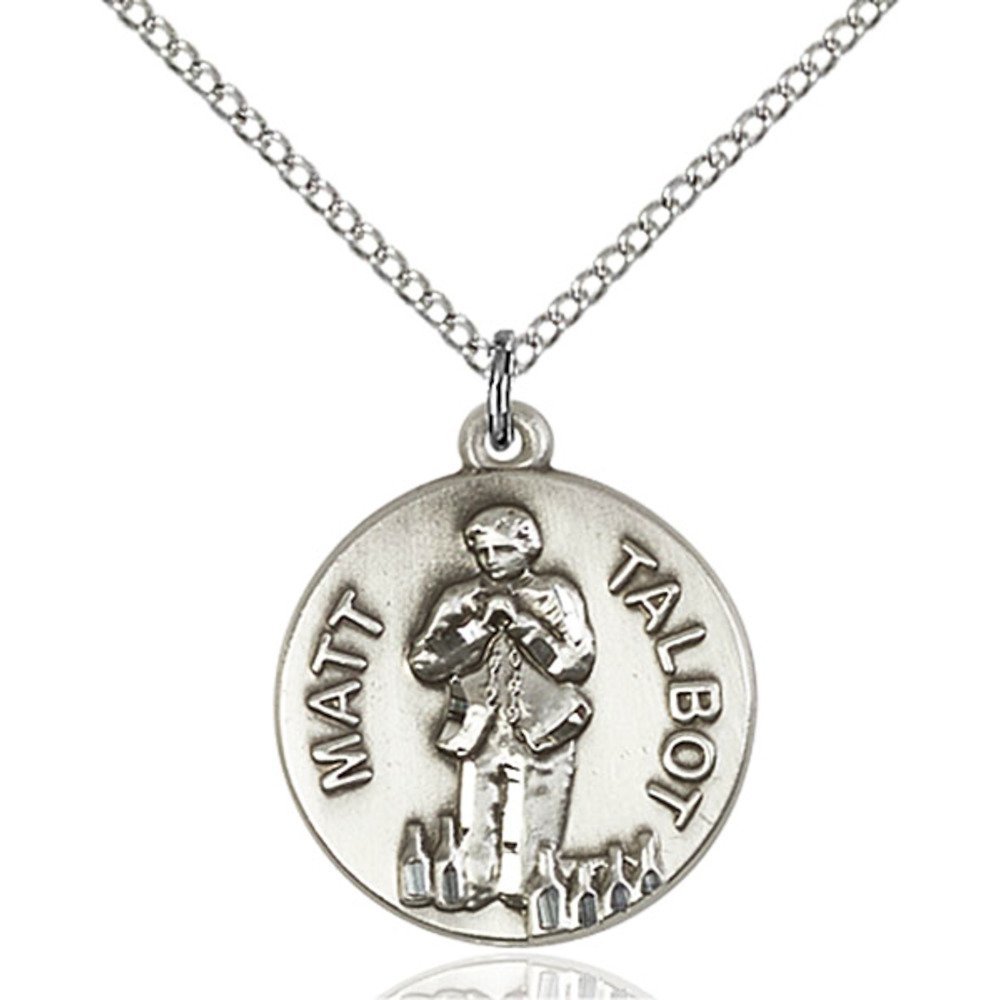 Bonyak Jewelry Sterling Silver Matt Talbot Pendant 3/4 X 3/4 inches with 18 inch Sterling Silver Curb Chain