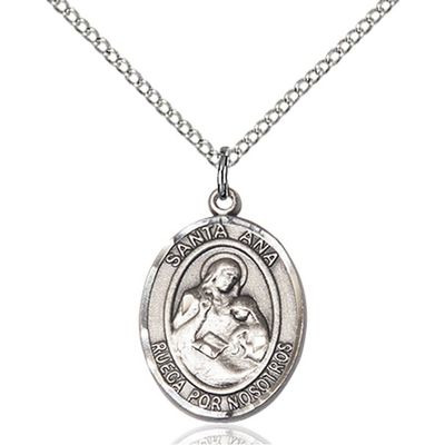 Bonyak Jewelry Saint Medal Collection Sterling Silver Santa Ana Pendant 3/4 x 1/2 inches with 18 inch Sterling Silver Curb Chain