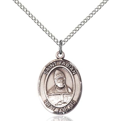 Bonyak Jewelry Saint Medal Collection Sterling Silver St. Fabian Pendant 3/4 x 1/2 inches with 18 inch Sterling Silver Curb Chain