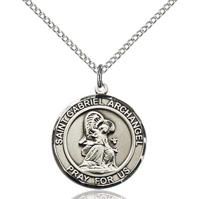 Bonyak Jewelry Saint Medal Collection Sterling Silver St. Gabriel the Archangel Pendant 3/4 x 5/8 inches with 18 inch Sterling Silver Curb Chain