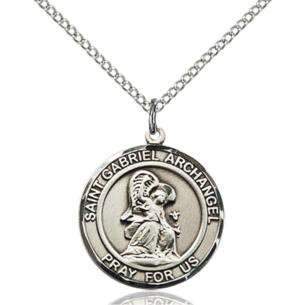 Bonyak Jewelry Saint Medal Collection Sterling Silver St. Gabriel the Archangel Pendant 3/4 x 5/8 inches with 18 inch Sterling Silver Curb Chain