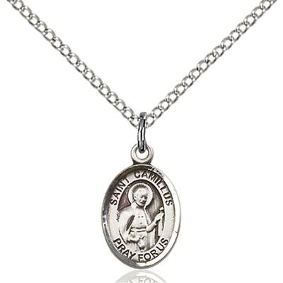 Bonyak Jewelry Saint Medal Collection Sterling Silver St. Camillus of Lellis Pendant 1/2 x 1/4 inches with Sterling Silver Lite Curb Chain