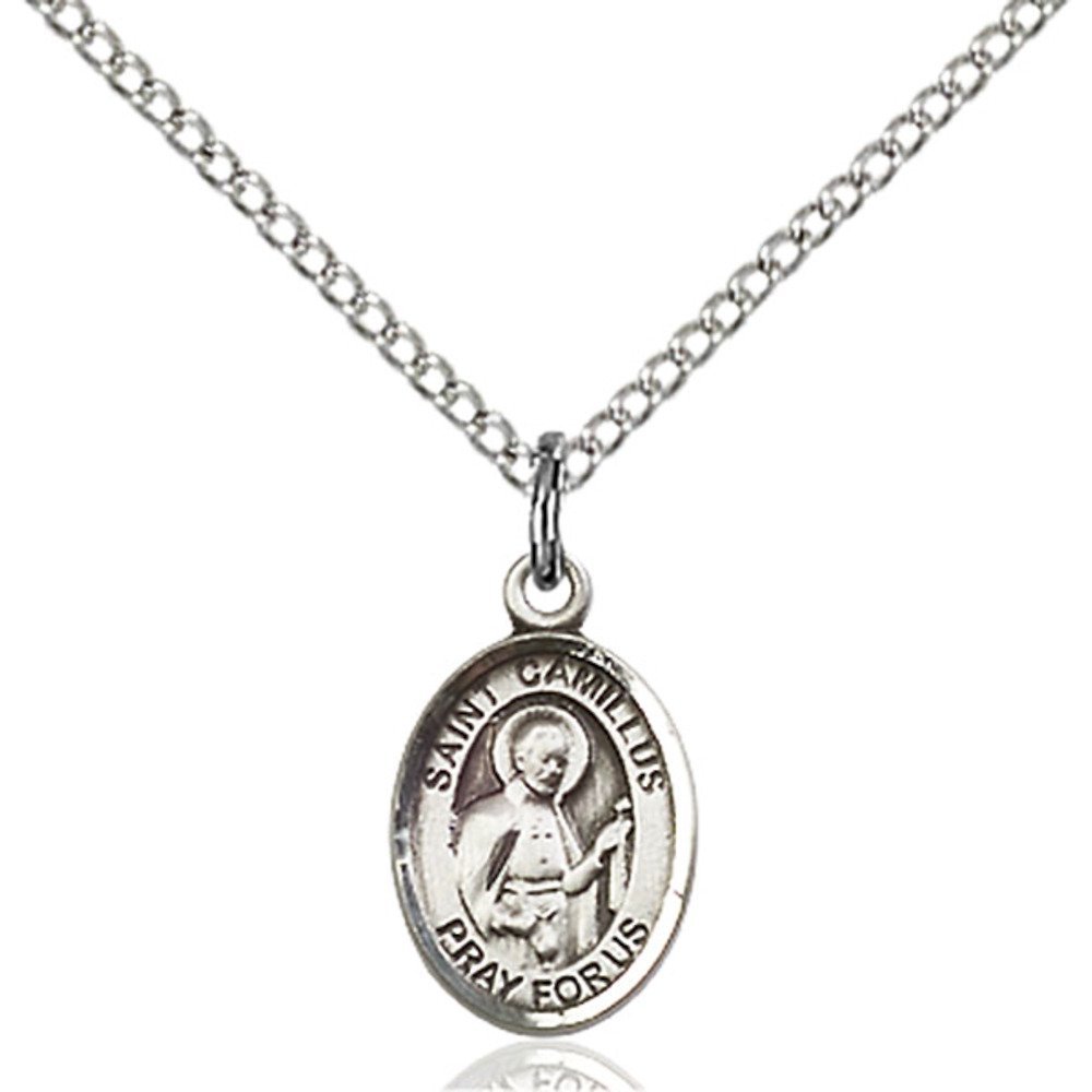Bonyak Jewelry Saint Medal Collection Sterling Silver St. Camillus of Lellis Pendant 1/2 x 1/4 inches with Sterling Silver Lite Curb Chain