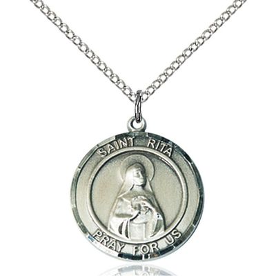 Bonyak Jewelry Saint Medal Collection Sterling Silver St. Rita of Cascia Pendant 3/4 x 5/8 inches with 18 inch Sterling Silver Curb Chain