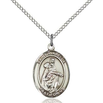 Bonyak Jewelry Saint Medal Collection Sterling Silver St. Isabella of Portugal Pendant 3/4 x 1/2 inches with Sterling Silver Lite Curb Chain