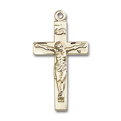 14kt Yellow Gold Crucifix Medal 7/8 x 1/2 inches