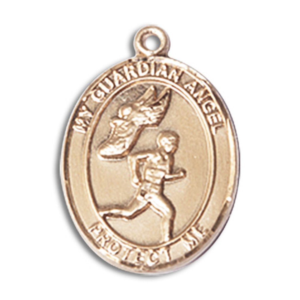 14kt Yellow Gold Guardian Angel/Track&Field-Men Medal 3/4 x 1/2 inches
