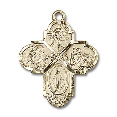 14kt Yellow Gold 4-Way Medal 1 1/4 x 1 inches