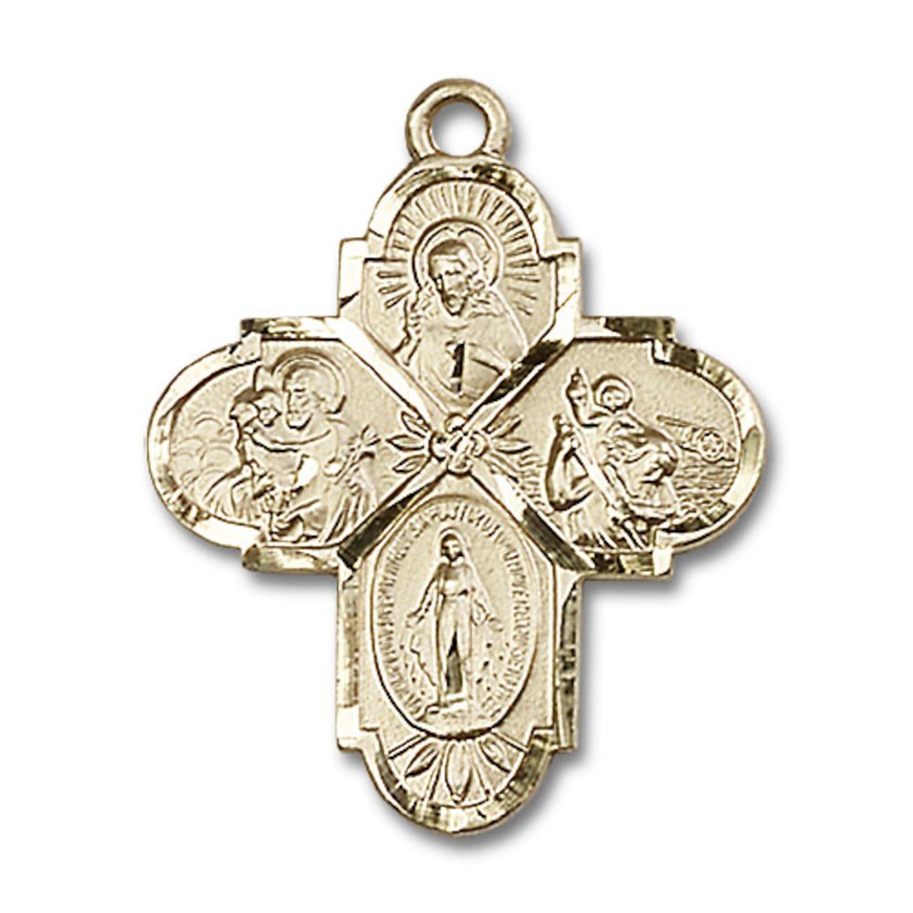 14kt Yellow Gold 4-Way Medal 1 1/4 x 1 inches