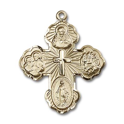 14kt Yellow Gold 5-Way Medal 1 1/4 x 1 inches