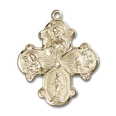 14kt Yellow Gold 4-Way Medal 1 1/8 x 7/8 inches
