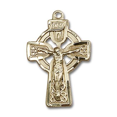 14kt Yellow Gold Celtic Crucifix Medal 1 x 5/8 inches