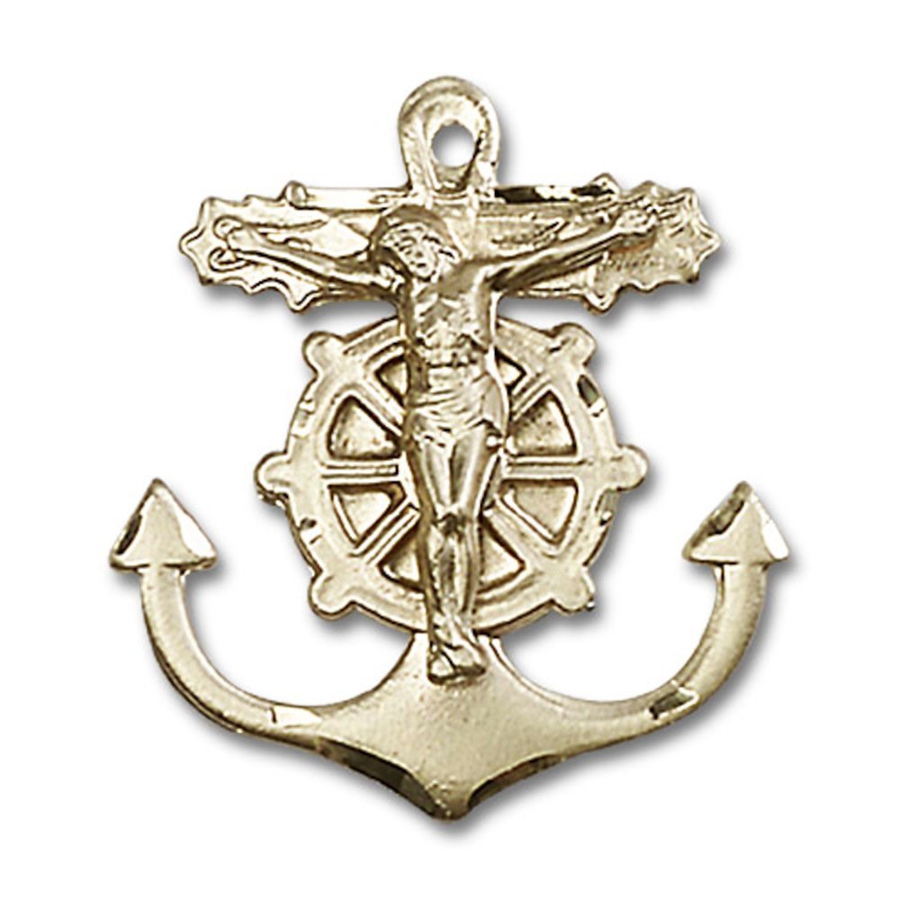 14kt Yellow Gold Anchor Crucifix Medal 1 x 7/8 inches