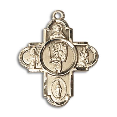 14kt Yellow Gold 5-Way/Baseball Medal 1 1/8 X 1 5/8 inches
