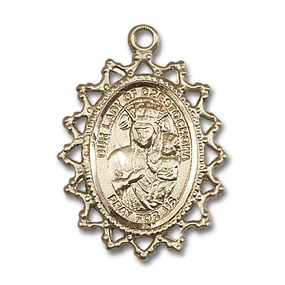 14kt Yellow Gold Our Lady of Czestochowa Medal 1 x 3/4 inches