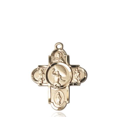 14kt Yellow Gold 5-Way/Football Medal 1 1/8 X 1 5/8 inches