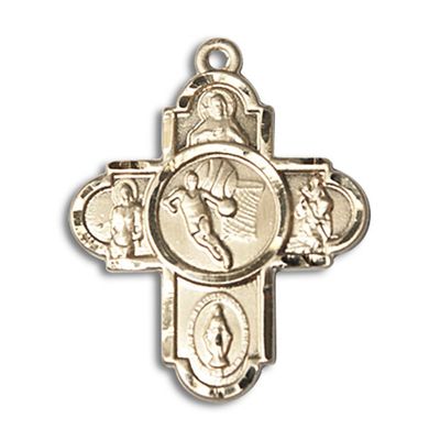 14kt Yellow Gold 5-Way/Basketball Medal 1 1/8 X 1 5/8 inches