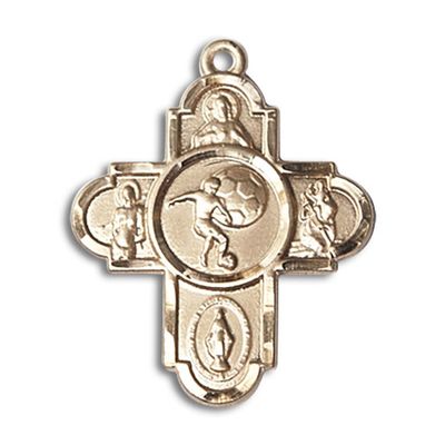 14kt Yellow Gold 5-Way/Soccer Medal 1 1/8 X 1 5/8 inches