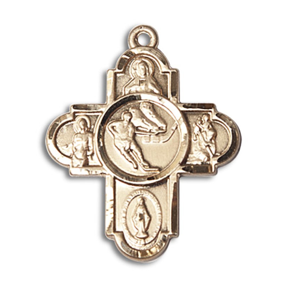 14kt Yellow Gold 5-Way Ice Hockey Medal 1 X 1 5/8 inches
