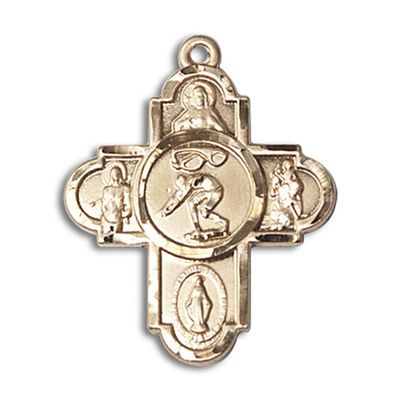 14kt Yellow Gold 5-Way Swimming Medal 1 X 1 5/8 inches