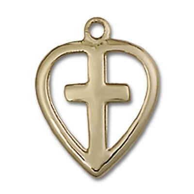 14kt Yellow Gold Heart/Cross Medal 1/2 x 3/8 inches