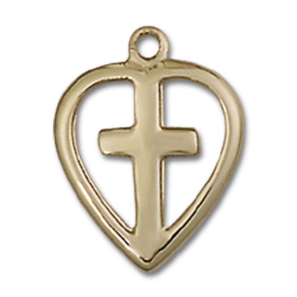 14kt Yellow Gold Heart/Cross Medal 1/2 x 3/8 inches