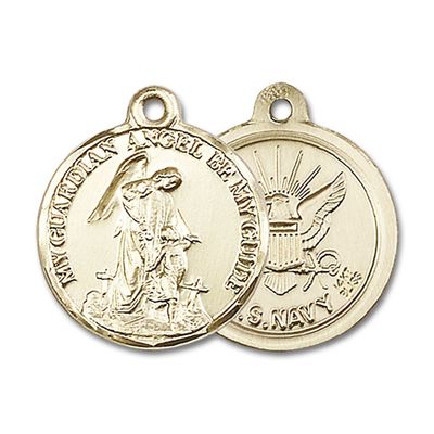 14kt Yellow Gold Guardain Angel/Navy Medal 7/8 x 3/4 inches