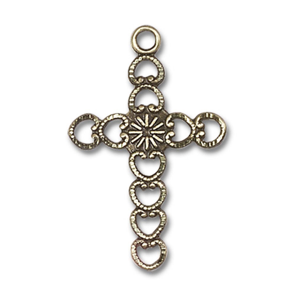 14kt Yellow Gold Hearts w/Sunburst Medal 1 X 5/8 inches